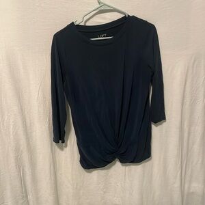 Long sleeve navy top with front twist